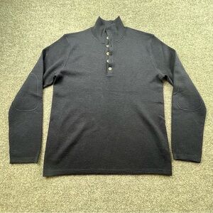 Banana Republic Navy Extra Fine Merino Wool Henley Mock Neck Sweater Mens